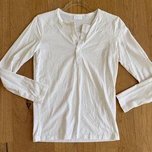 Handvaerk Henley Top Women Size S White Long Sleeve Cotton Minimalist 13159